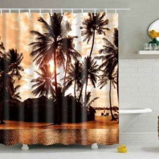 Palm Printed Polyester Waterproof Tub Shower Curtain-150x180cm
