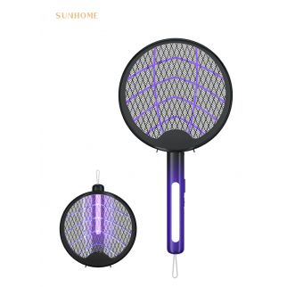 2-in-1 USB Rechargeable Electric Mosquito Swatter in Black, swiftly eliminates insects with its powerful zapping mechanism, offering a convenient solution for pest control