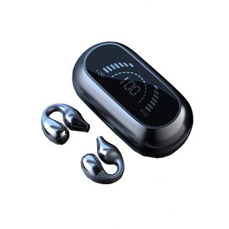 Black wireless ear clip bone conduction earbuds, designed for cycling, running, and workouts, providing open-ear listening for enhanced situational awareness and comfort.