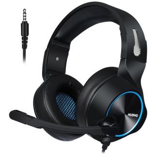 Wired gaming headphones with a microphone, compatible with PS4, PS5, Xbox One, Xbox Series, Nintendo Switch, and PC gaming platforms.