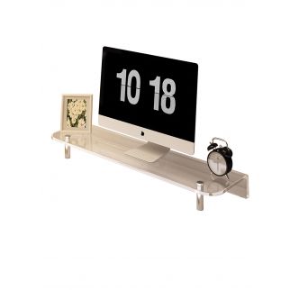 Cear acrylic computer monitor stand holder is a heavy-duty riser with metal legs designed for office, home, or desktop corner use. It provides sturdy support and elevates your monitor for better ergonomics and organization of your workspace.