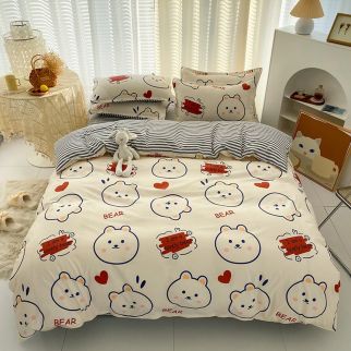 4-Piece Bedding Set Sheet Set Comforter Set Luxurious Cotton and Soft Microfiber with 1 Duvet/Quilt Cover and 1 Flat Shee37t and 2 Pillowcases King 2m Bed (150*200cm) Style 4
