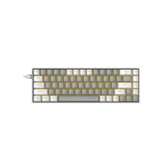 Grey and white Z-686 mechanical gaming keyboard with yellow backlighting, featuring 68 keys and white-red switches for enhanced gaming performance