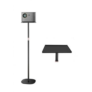 Floor-standing telescopic projector stand comes equipped with a tray for added convenience and stability during presentations or entertainment setups