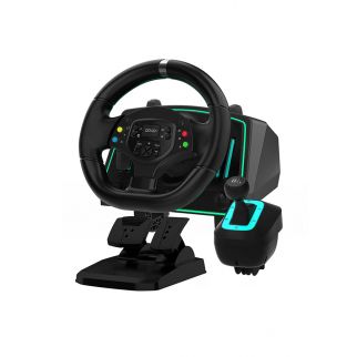 Gaming Racing Wheel offers immersive gameplay with 270° rotation, pedals, paddle, and gear shifters. Compatible with PC, PS3, Switch, and Android TV