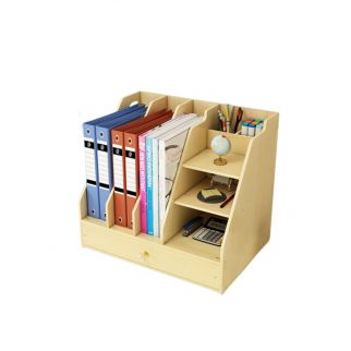 Large Wooden Desktop Stationery Storage Box with Drawers: Creative File Organization and Storage Rack for Office Supplies