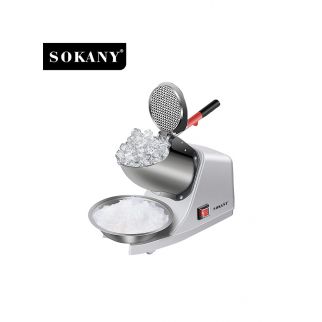 Silver SK-777 electric ice crusher machine, suitable for home and commercial use, with 300W power for effortlessly creating shaved ice and smoothies.