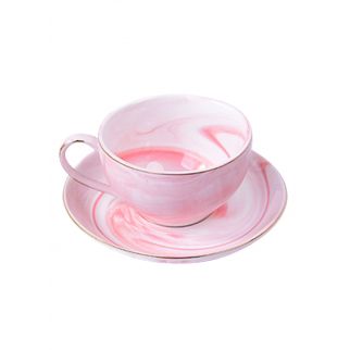 140ml Marble Coffee Cups and Saucers: Elegant Set for Enjoying Your Favorite Brew in Style PINK COLOR