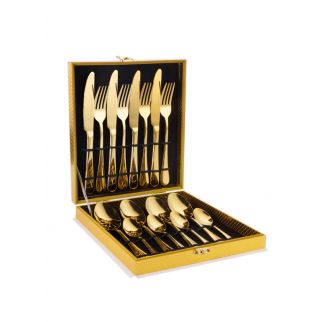 16-Piece Gold Stainless Steel Cutlery Set, Adding Elegance to Your Dining Experience.