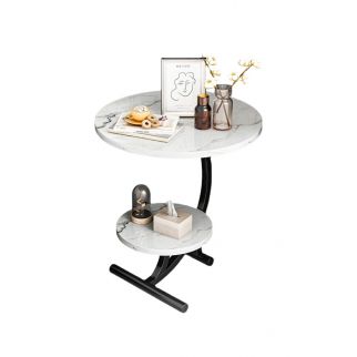 Sharpdo Sofa Side Table Living Room Coffee Table Bedroom European tea Table Light Luxury Simple Double Layers Small Round Table style 1