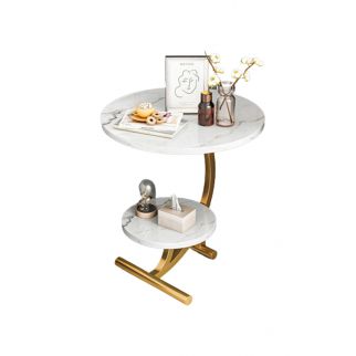 Sharpdo Sofa Side Table Living Room Coffee Table Bedroom European tea Table Light Luxury Simple Double Layers Small Round Table style 2