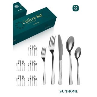SUNHOME 30-Piece Stainless Steel Cutlery Set Black