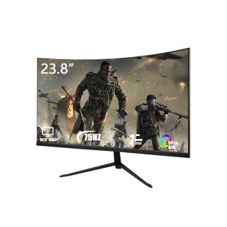Black 23.8-inch IPS curved screen monitor with Full HD (1920x1080) display, 75Hz refresh rate, HDMI, and DP ports, suitable for home, office, and gaming