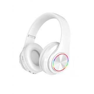 White B39 portable foldable over-ear wireless headphones featuring Bluetooth 5.0 connectivity and a TF card slot for added versatility