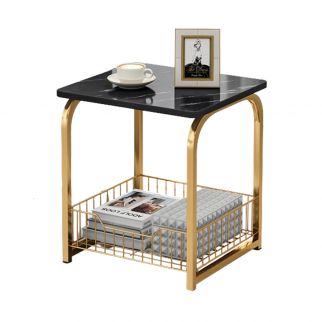 Modern End Table with Storage Basket: Marble Design, Perfect as a Sofa Side Table for Living Room Organization Model A