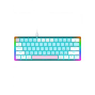 Blue and white Z-11T mechanical keyboard with red switches, featuring RGB backlighting and 61 keys, designed for Windows and Mac OS computers, ideal for gaming and productivity.