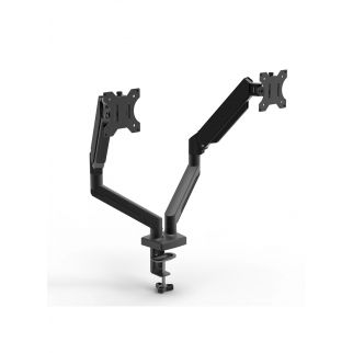 Height-adjustable gas spring dual monitor mount suitable for 13 to 32-inch computer screens, capable of holding up to 9kg each