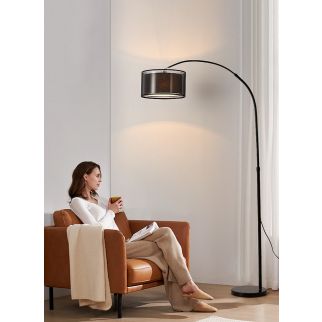 Light Luxury Marble Base Floor Lamp with 3-Color Dimming Bulb 12W Black Color