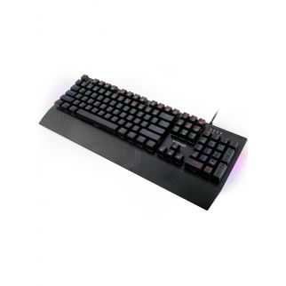 K-662 wired mechanical gaming keyboard boasts 104 keys with red switches, full-size layout, RGB backlit and side lights, along with an ergonomic design and wrist rest for comfortable PC gaming