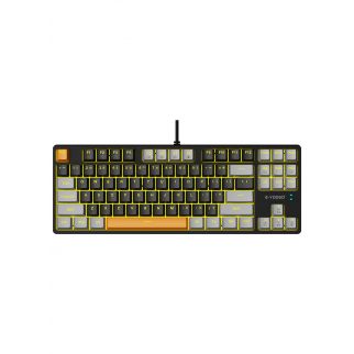 Z-87 mechanical gaming keyboard features 87 keys with a yellow backlight. Available in black with grey-blue switches, it offers tactile feedback and is ideal for gaming enthusiasts seeking responsive and customizable key action.