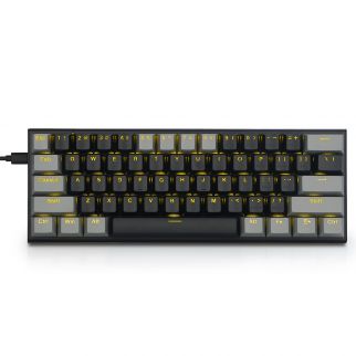 Z-11 is a compact 60% wired mechanical gaming keyboard with blue switches and yellow backlighting, ideal for Windows and Mac OS. Available in black and grey.