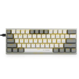 White/grey Z-11 60% wired mechanical gaming keyboard with blue switches, featuring yellow backlighting and compact design with 61 keys for Windows and Mac OS