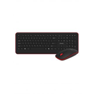 Black and red 2.4G wireless keyboard and mouse combo provides a compact full-size design and USB connectivity, ideal for Windows, computers, desktops, PCs, and notebooks, offering convenience and versatility for various tasks.