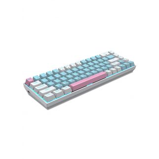 Z-686 is a mechanical gaming keyboard with blue backlighting, featuring 68 keys and red switches. Its blue and white design adds a stylish touch to gaming setups, enhancing the gaming experience.