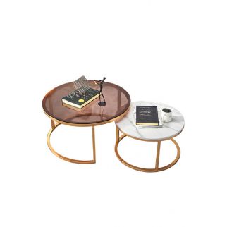 Nordic Luxury Style Two-piece Tea Table Table With Drawer 70*70*45&50*50*40cm