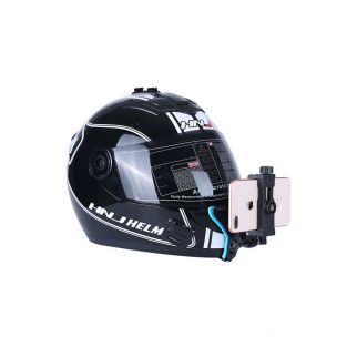 Helmet Chin Mount serves as a secure holder for both mobile phones and GoPro cameras on motorcycle helmets, compatible with iPhone and Samsung devices.