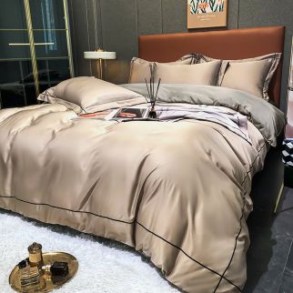 King Size 4-Piece Silk Bedding Set: Skin-Friendly Breathable Duvet Cover Set, Ensuring Warmth in Winter and Coolness in Summer for 2.0M Bed (220*245CM)