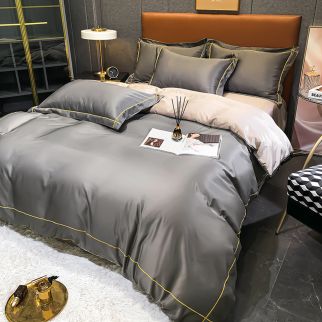 Set of 4-Piece Silk Bedding, King Size Comforter Set, Warm in Winter and Cool in Summer Skin-Friendly Breathable Duvet Cover Set 2.0M Bed 220*245CM