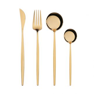 Luxurious Gold Stainless Steel Cutlery Set, Perfect for Elegant Dining Experiences, Complete with Four Essential Pieces
