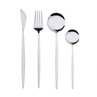Stainless Steel Cutlery Set: Complete Dining Essentials in Sleek Silver Finish, Four-Piece Set for Modern Table Settings
