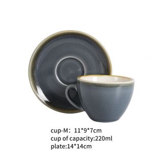 220mL Kiln Coffee Cups and Saucers: Perfect Set for Serving Your Favorite Brew with Elegance and Charm, Color Dark Grey