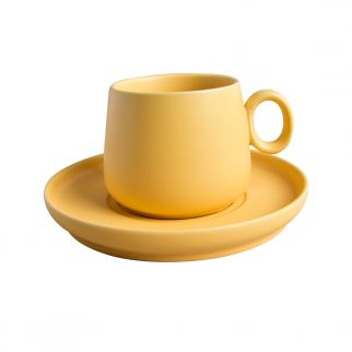 Big Belly Cup and Plate Set, 250ml, perfect for enjoying beverages and snacks in style, Yellow Color