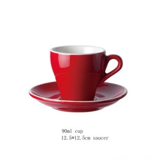 90 ml Glazed Coffee Cup and Matching Dish Set, Ideal for Enjoying a Perfectly Brewed Espresso or Turkish Coffee, Red color