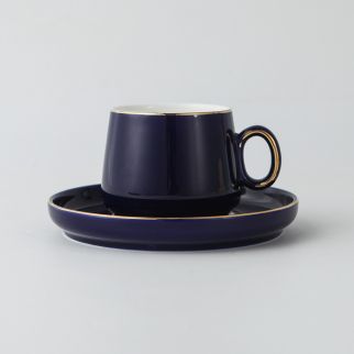 Ceramic Cup and Saucer Set with Round Handle, 285ml Capacity