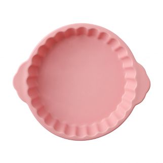 8-Inch Ceramic Round Oven Dish with Chrysanthemum Pattern and Handle Color Pink