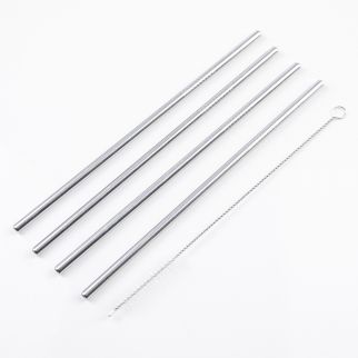 5-Piece Silver Stainless Steel Drinking Straw Set: Ditch single-use plastics with this eco-friendly and reusable straw set Design 1