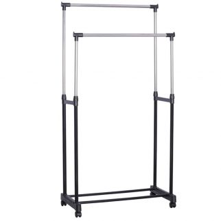 Simple Assembly Double Pole Drying Rack for Convenient Home Laundry Organization and Air-Drying Clothes