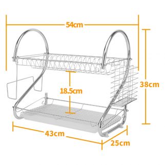 Stainless Steel Double-Layer Dinnerware Storage Rack for Kitchen Organization and Space-saving Solutions.