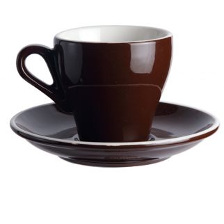 90 ml Glazed Coffee Cup and Matching Dish Set, Ideal for Enjoying a Perfectly Brewed Espresso or Turkish Coffee, Dark Brown color