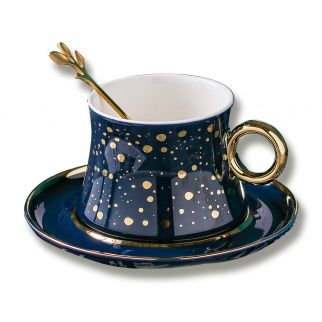Golden Starry Sky Coffee Cup and Saucer Set: Elevate Your Coffee Experience with This Elegant 250ml Set Color A