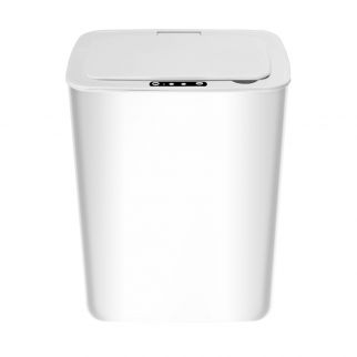 White 14L touch-free trash can with lid for convenient and hygienic waste disposal