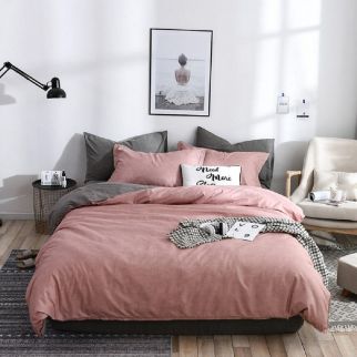 4-Piece Bedding Set made of luxurious cotton and soft microfiber, including 1 duvet/quilt cover, 1 flat sheet, and 2 pillowcases. Suitable for King-sized 2.2m bed (220*240cm) Variant E