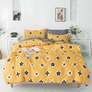 4-Piece Bedding Set made of luxurious cotton and soft microfiber, including 1 duvet/quilt cover, 1 flat sheet, and 2 pillowcases. Suitable for King-sized 2.2m bed (220*240cm) Variant F