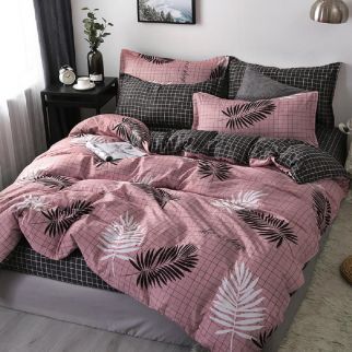 4-Piece Bedding Set made of luxurious cotton and soft microfiber, including 1 duvet/quilt cover, 1 flat sheet, and 2 pillowcases. Suitable for King-sized 2.2m bed (220*240cm) Variant B