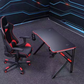 Enhance your gaming setup with this professional K-shaped gaming desk featuring RGB lighting and a convenient headphone holder, sized at 1.2 meters Model 1