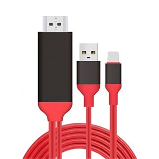 Red/black Lightning to HDMI/HDTV AV TV cable adapter for connecting Apple devices to TVs or monitors for video and audio transmission